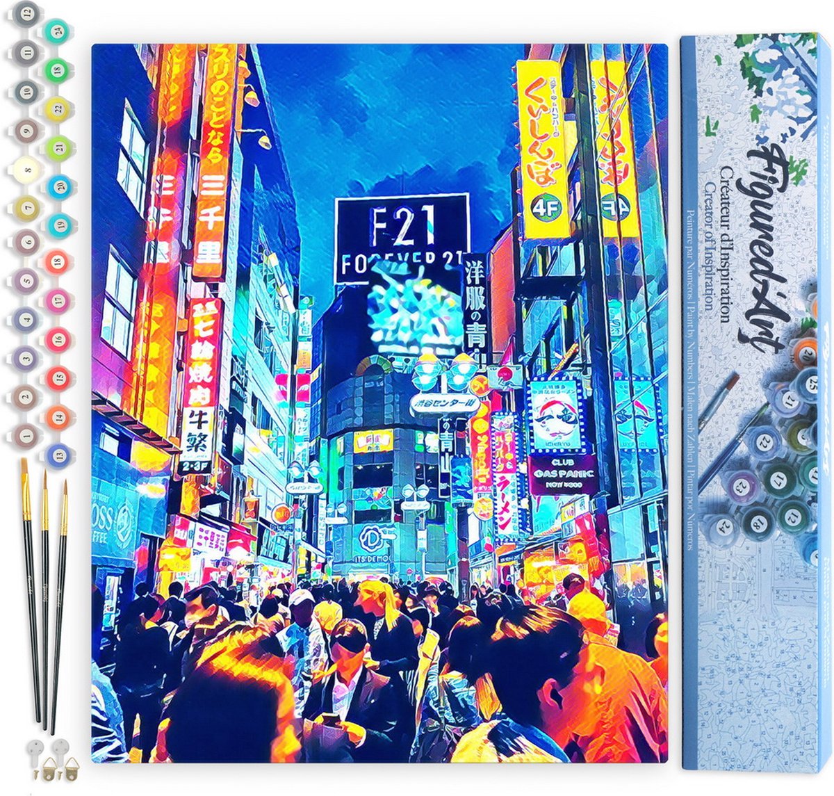 FiguredArt Schilderen op Nummer Volwassenen canvas Tokyo Shibuya - Handwerk acrylverf Kit DIY Compleet - 40x50cm zonder frame